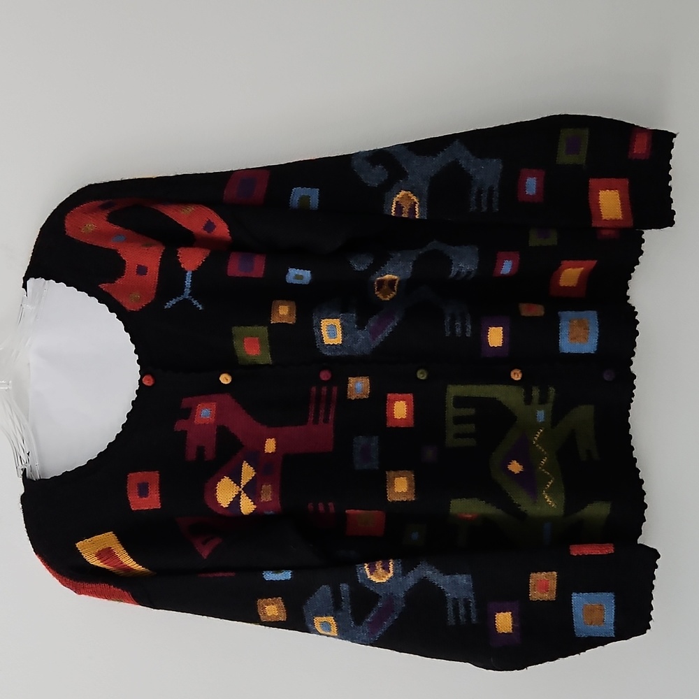 Black Cardigan Sweater In 100% Baby Alpaca Size Large Peruvian‎
